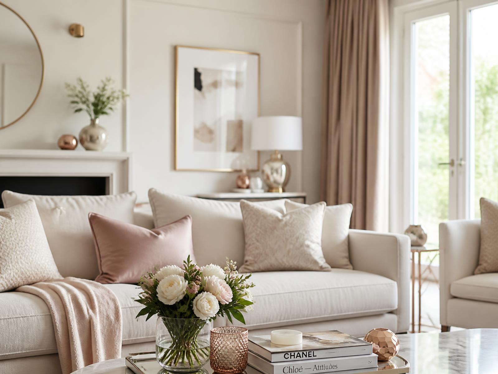 Bright, immaculately clean and organized living room